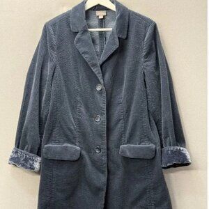 J. Jill Wide Wale Corduroy Jacket With Velvet‎ Trim Women's Sz XS Lagoon Blue